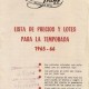 folleto con lista de precios peliculas 16 mmm temporada 1965-66