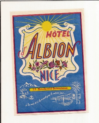 Antigua Etiqueta de Hotel Albion, Nice
