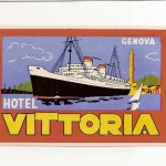 Antigua etiqueta de Hotel Vittoria, Genova