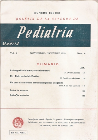 Boletín de cátedra de Pediatría, noviembre diciembre 1959