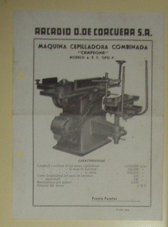 Lámina Máquina Cepilladora Combinada, Arcadio D. De Corcuera S.A.