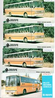 Cuatro billetes de Autobús RENFE, años 80
