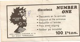Discoteca Namber One. Torremolinos 1980. Descuento de entrada