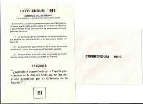 Papeleta Referendum OTAN 1986 con el sobre