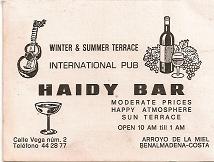 Publicidad Haidy Bar. Benalmadena. 1980
