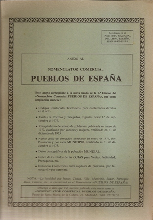 Anexo al nomenclator comercial. Pueblos de España, 1977